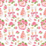 Beautiful seamless pattern with watercolor wedding illustrations