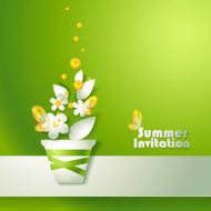 Card with stylized flowers in pot