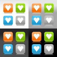 Heart sign orange green blue gray glossy rounded square button