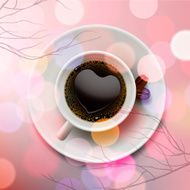 Coffee cup with heart shape of froth on pink background N2