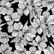 Abstract black seamless flower pattern with orchid