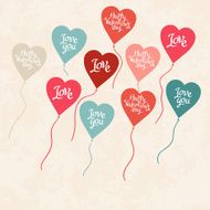 Background with balloons in the shape of heart