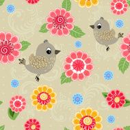 Texture seamless bird and flowers N2