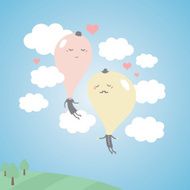 Romantic balloons in the sky with clouds