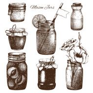 Vector collection of ink hand drawn mason jars