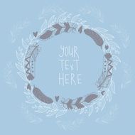 Round wreath with place for your text and feathers