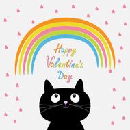 Rainbow and pink heart rain cat Flat design Valentines day N2