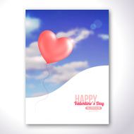 Valentine pink heart-shaped balloon in blue sky with clouds