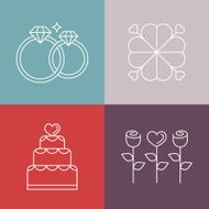 Vector wedding icons in outline style