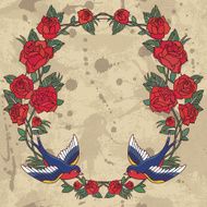 Old school frame with roses and birds N8