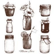 Vector collection of ink hand drawn mason jars N2