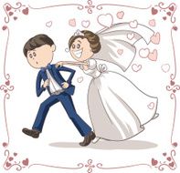 Running Groom Chased by Bride Funny Vector Cartoon