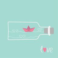 Origami paper boat and heart wave wine bottle Love card