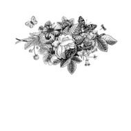Summer vector vintage card with black and white floral bouquet