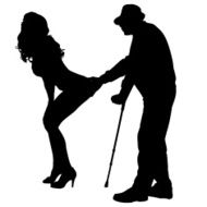 Vector silhouette of man with a sexy woman N3