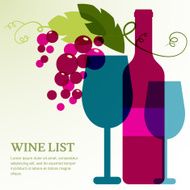 Wine bottle glass and branch of grape with leaves N2