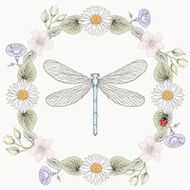 floral frame and dragonfly vintage engraving style