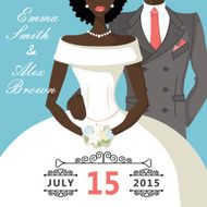 Cute cartoon mulatto bride and groom Retro Wedding invitation