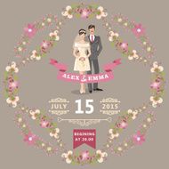 Cute wedding invitation with bride groom floral frame
