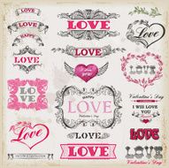 Valentine&#039;s day Calligraphic vector set