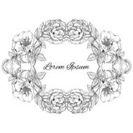 Wreath of flowers with space for text Line Art monochrome N2