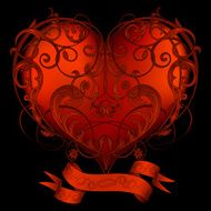 Valentine heart with floral ornament and vintage banner