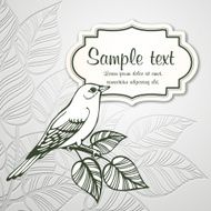 Vector watercolor spring illustration with bird and leaf N2