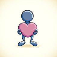 Blue man with a heart cartoon character