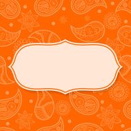 Abstract frame on an orange background with paisley pattern