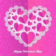 Cutout lacy paper heart on pink ornate background N2