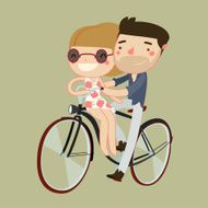 romantic couple on bike vector illustration N2