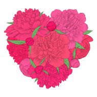 heart decorated by flowers peony I love you