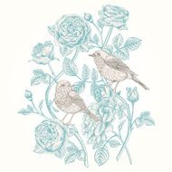 Card with roses and birds N2