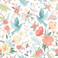 Seamless pattern with birds and flowers N20