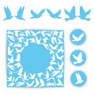 Set design wedding card White doves blue background Silhouette bird