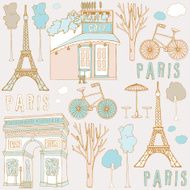 Hand drawn background with Paris symbols