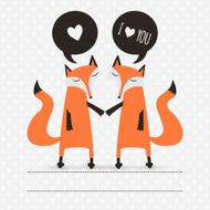 Romantic greeting card with fox I love you