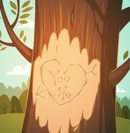 Carved heart in a tree