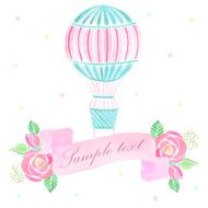 Watercolor hot air balloon with ribbon N2