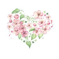 Floral heart with spring flowers and leaves