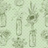 Seamless pattern of mason jars with flowers