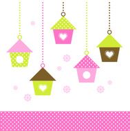 Spring colorful Birdhouses set isolated on white