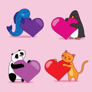 kawaii animals with heart