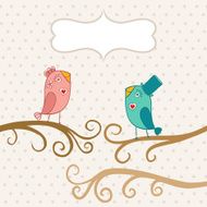 two romantic birds sitting on the tree