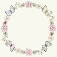 Floral frame and butterflies in engraving style N2