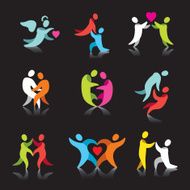 Set of love themed logo vector icons multicolored series