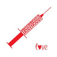 Medical syringe with red hearts inside Love card