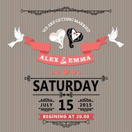 Wedding invitation with cartoon hearts Retro N2