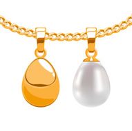 Set of egg form pendants on golden chain