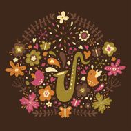 Floral design element with saxophone N3